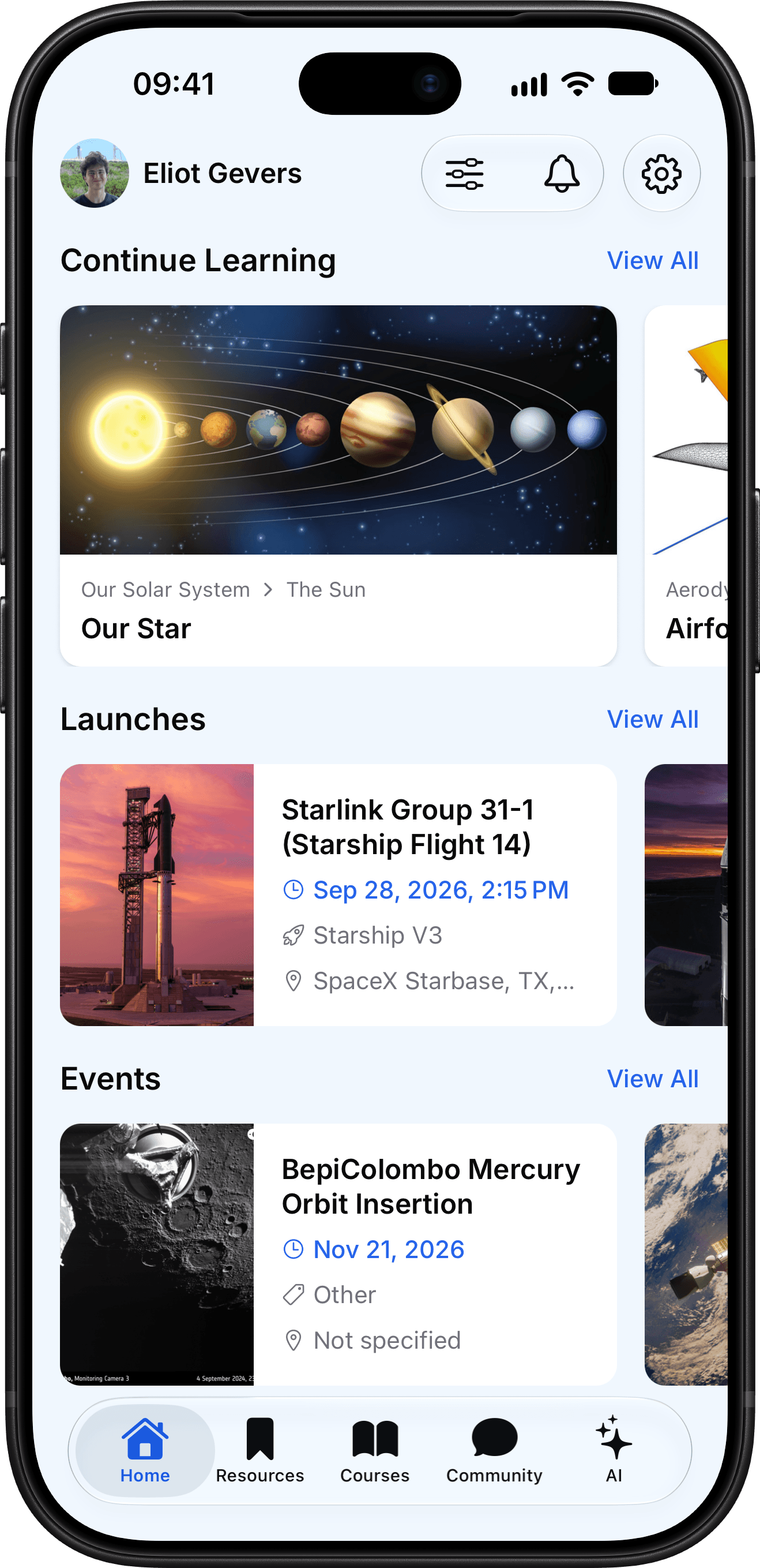 AeroVia app home screen