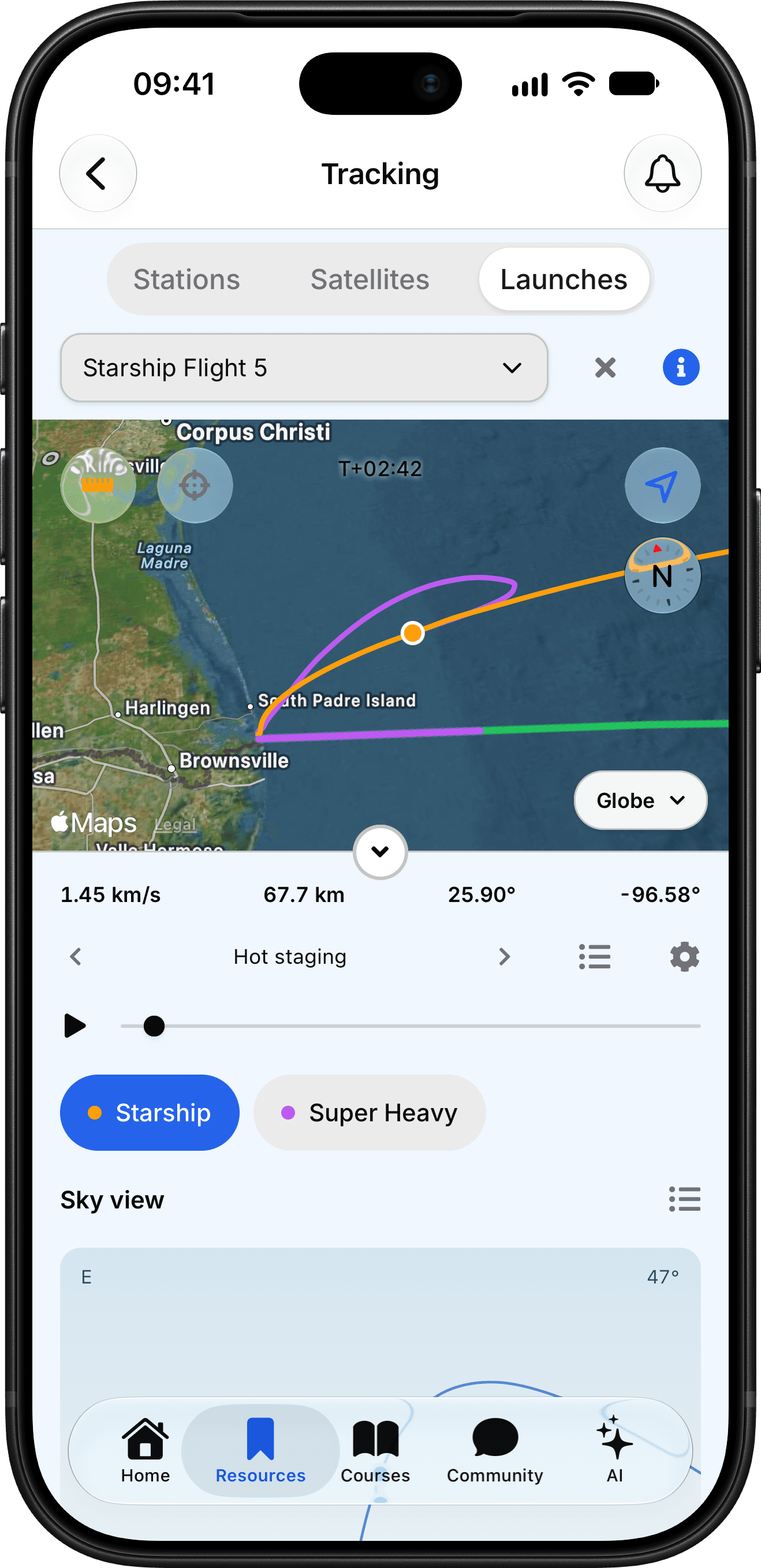 Space station and satellite tracking in the AeroVia app