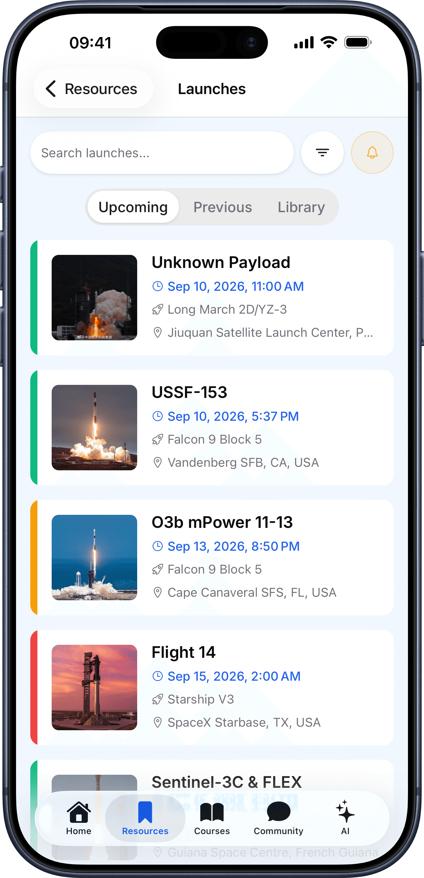 Launch tracking screen