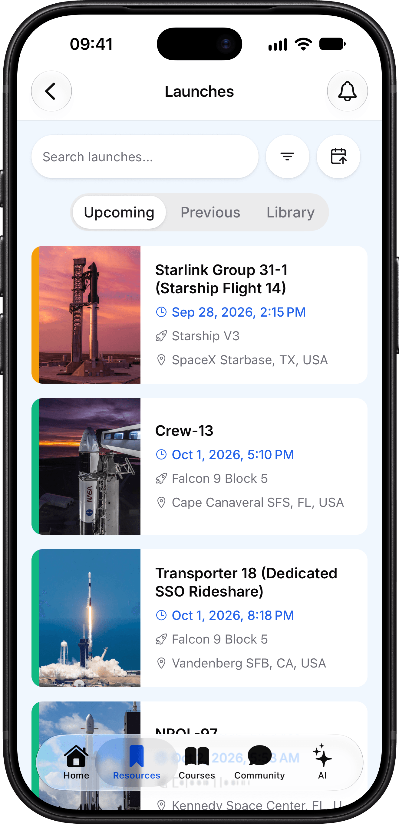 Rocket launch tracking in the AeroVia app