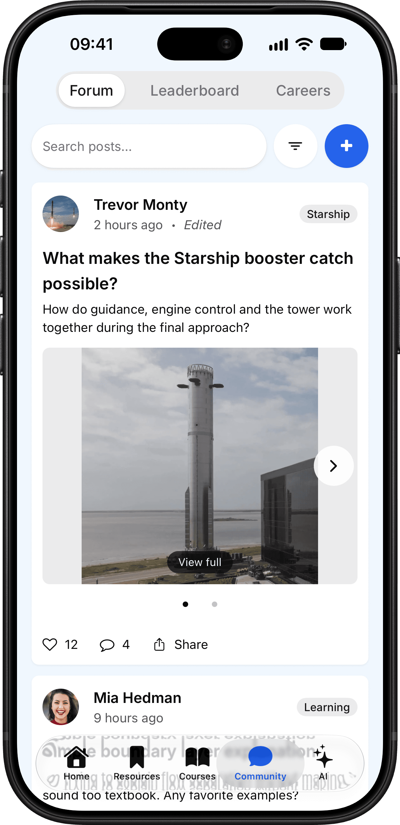 Aerospace community in the AeroVia app