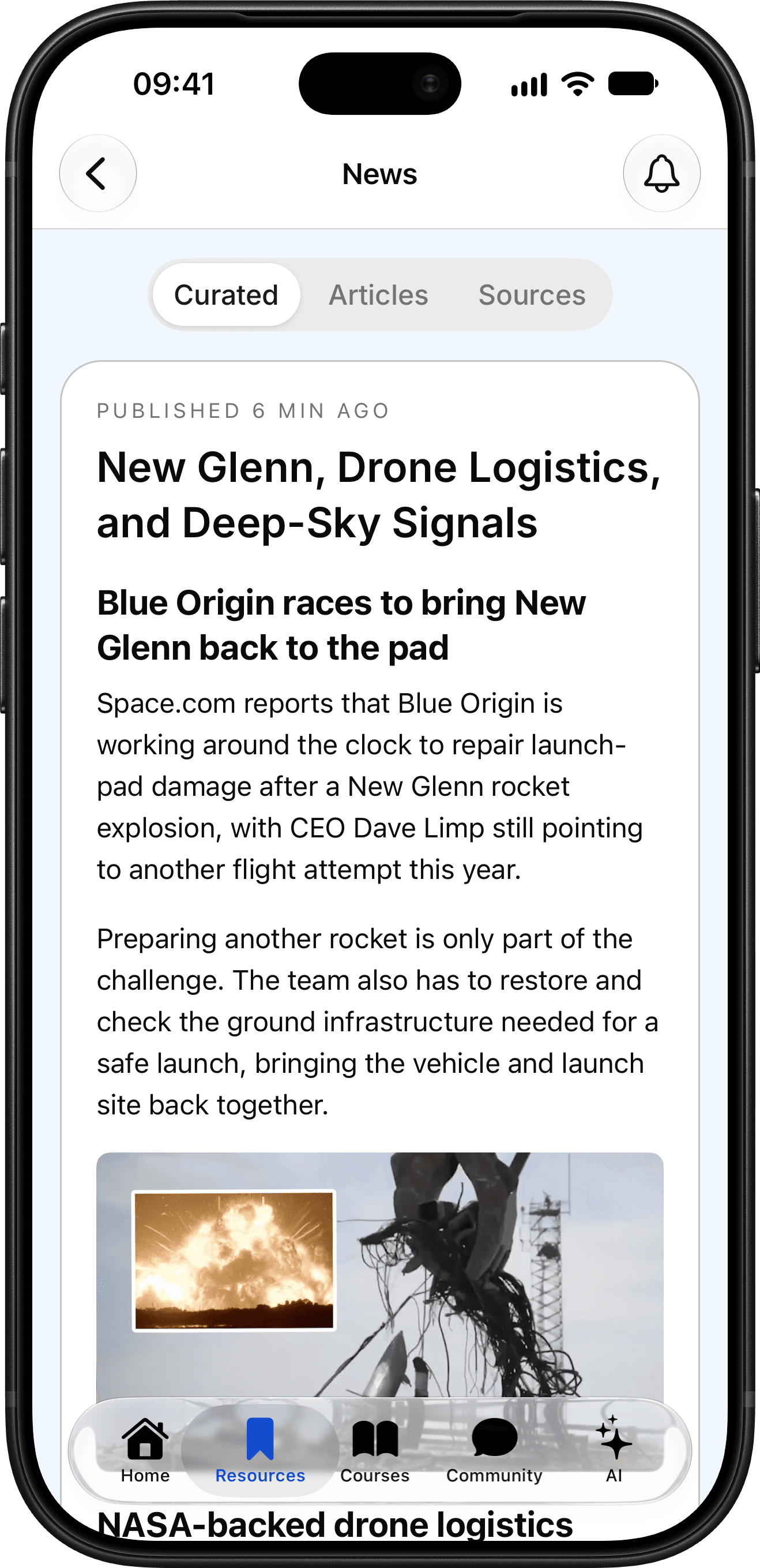 Space news in the AeroVia app