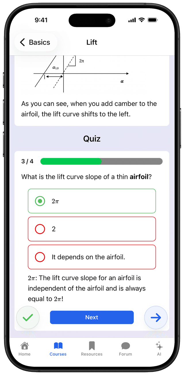 Courses overview screen