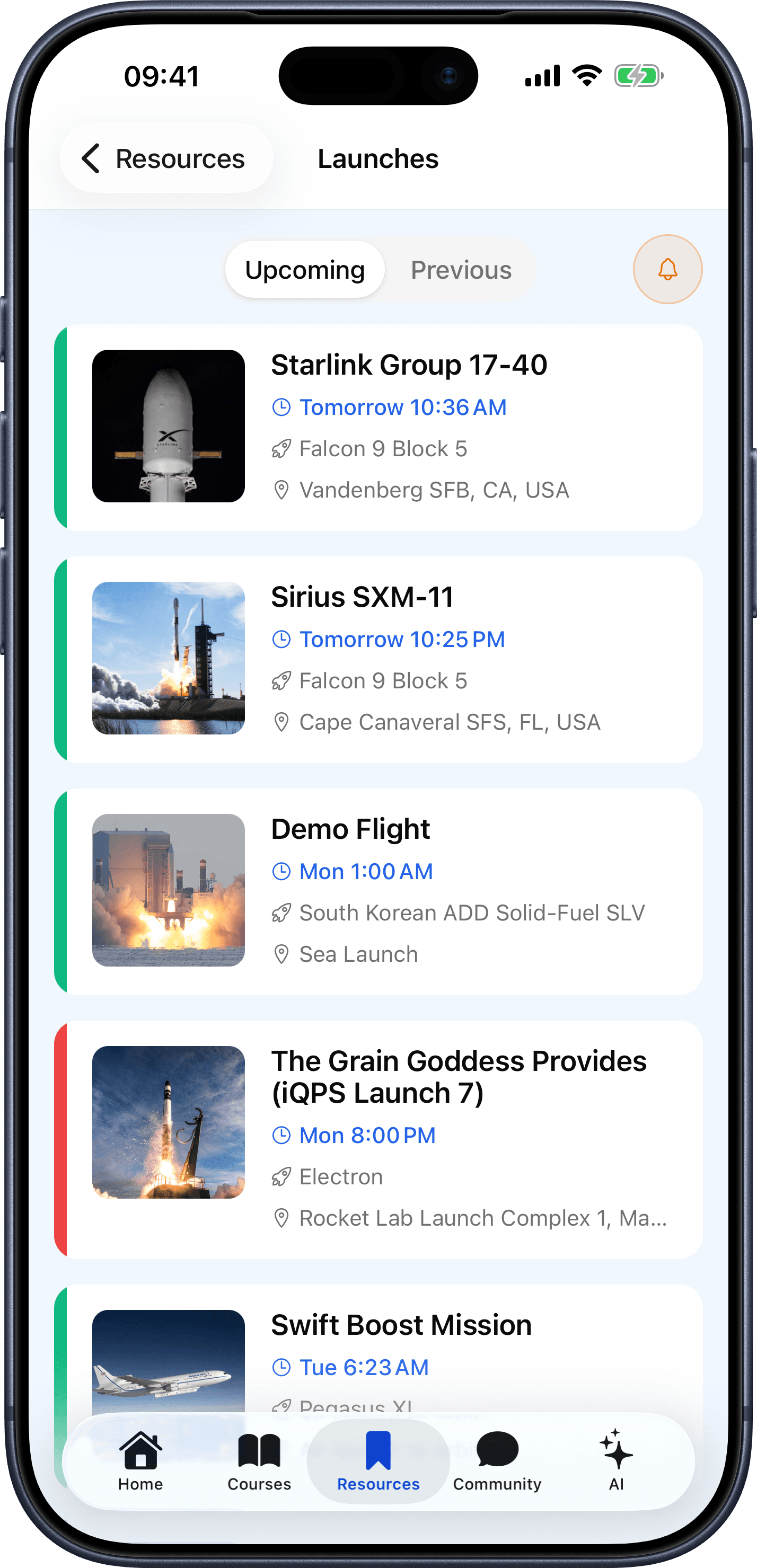Launch tracking screen